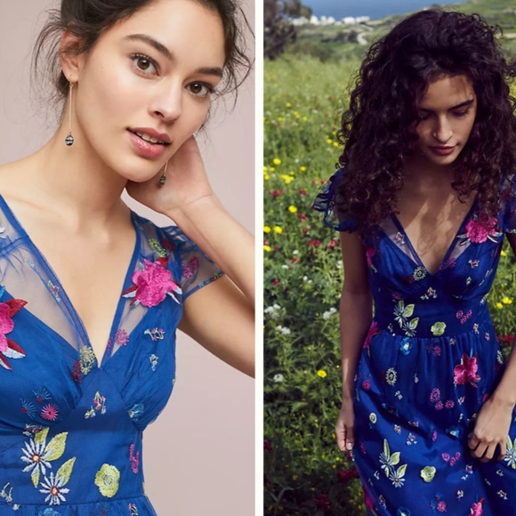 Tracey Reese for Anthropologie Embroidered Topaz Dress Size 6 - Picture 2 of 13